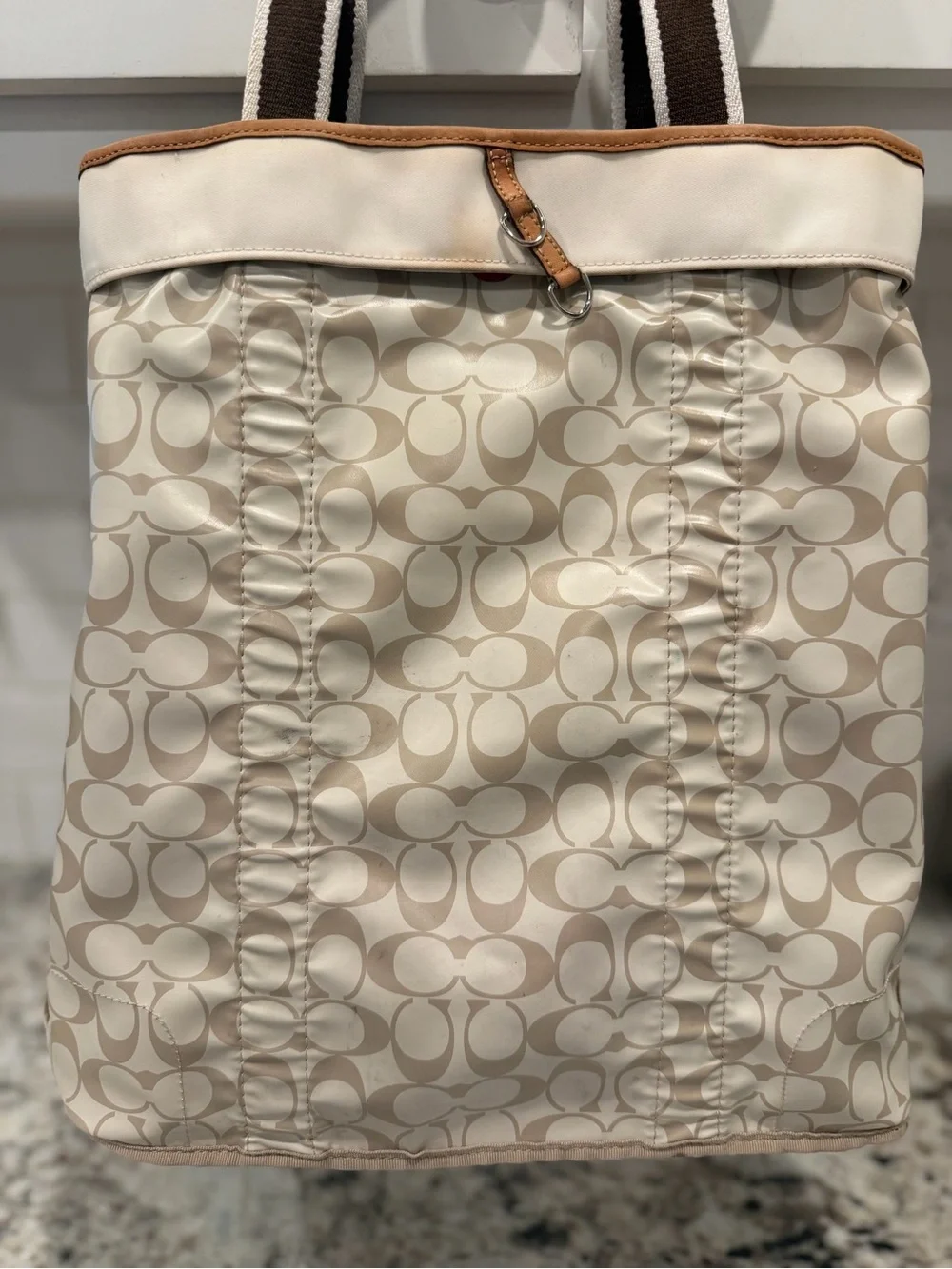Coach y2k Canvas Backpack in Beige with Tan Trim